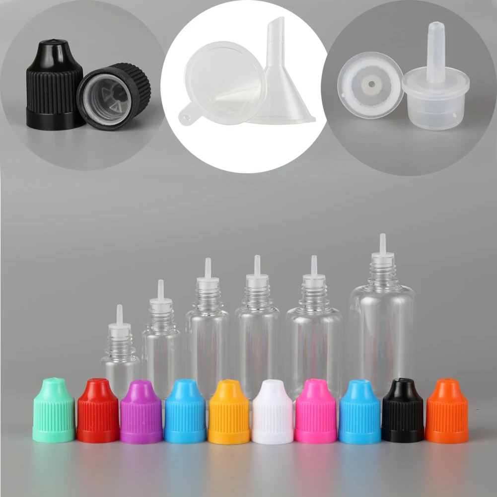 

100PCS 3ml-50ml PET Plastic Empty Dropper Liquid Eye Clear Water Bottle Long Tip Cap + 20 Funnel