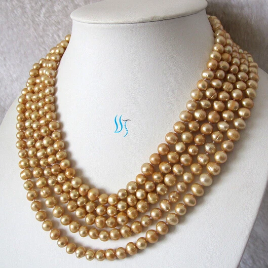 

N2059 100" 6-8mm Champagne Freshwater Pearl Necklace Strand Jewelry % Discount AAA