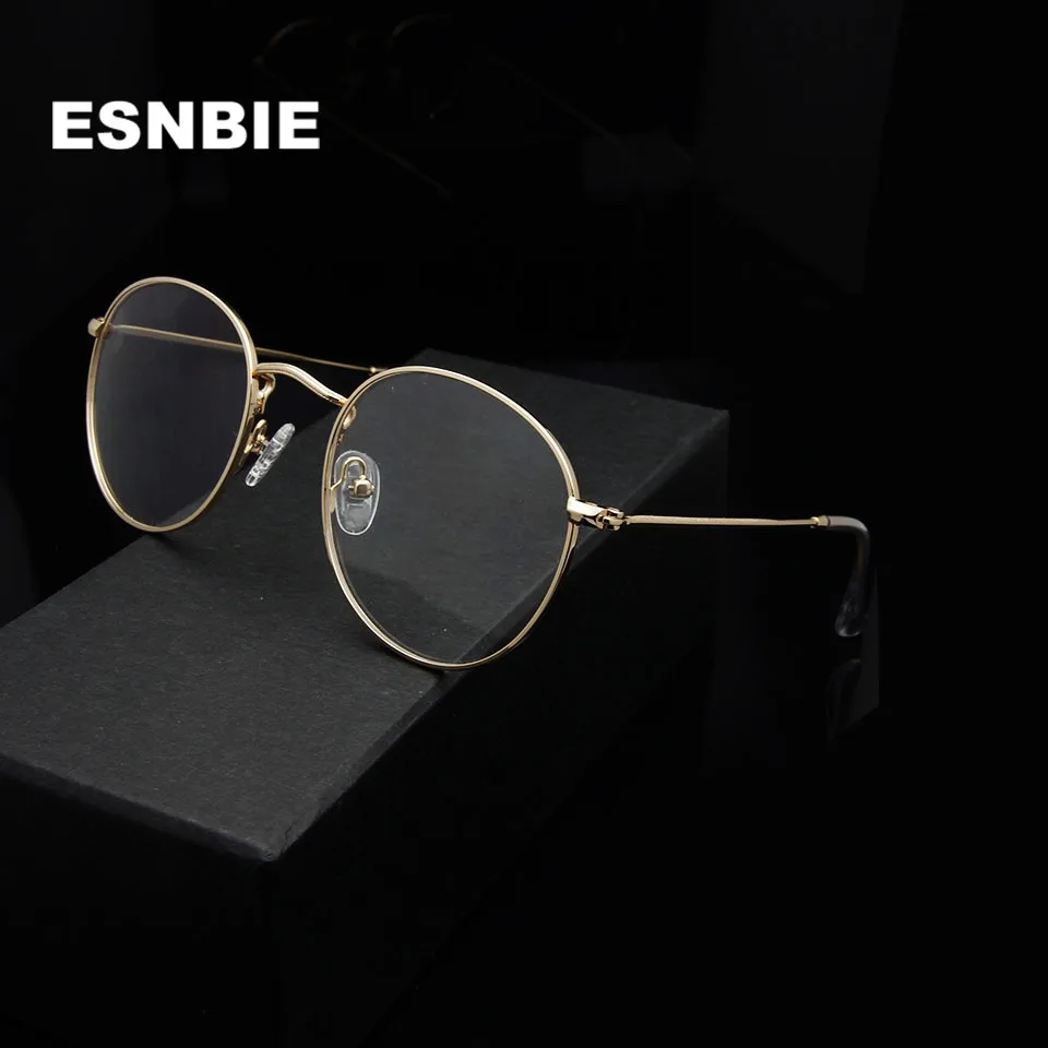 

ESNBIE Brand Design Round Eye Glasses Frames For Women Gold Myopia Glasses Men Clear Lens Glasses Vintage Oculos Grau