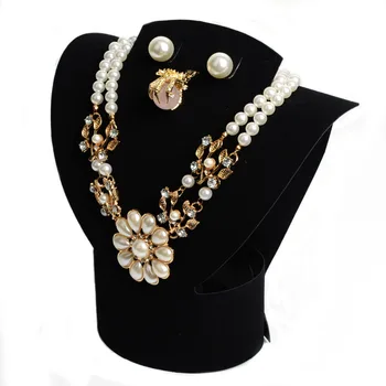

New 5pcs 21cm Foldable Black Velvet Plastic Jewelry Choker Necklace Ring Pendant Earring Set Neck Bust Showcase Display Stand