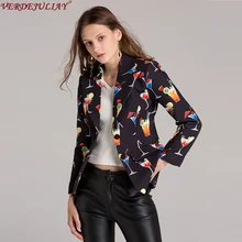 Карьера пальто Осень-Зима Новая мода Winebowl принт отложной воротник длинный рукав двубортный женский тонкий черный пальто