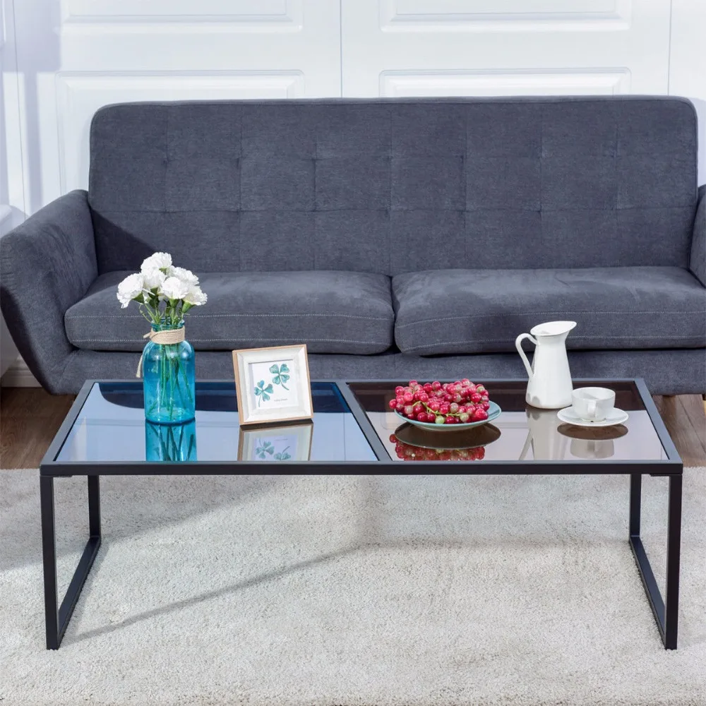 Giantex Rectangular Coffee Table Tempered Glass Top Metal Frame Living Room Furniture HW57282 Giantex Rectangular Coffee Table Tempered Glass Top Metal Frame Living Room Furniture HW57282