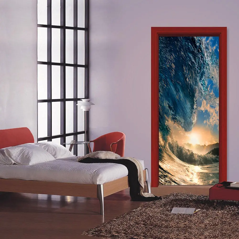 Новейшая 3D креативная морская волна наклейка на дверь DIY настенная самоклеящаяся обои съемный водонепроницаемый Плакат Наклейка Наклейки для домашнего декора