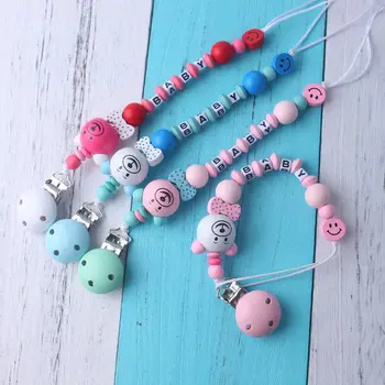 

New Baby Nipple Feeding Pacifier Chain Infant Teether Pacifier Clip Chain Holder Cartoon Bear Letters Newborn Soother Chew Toys