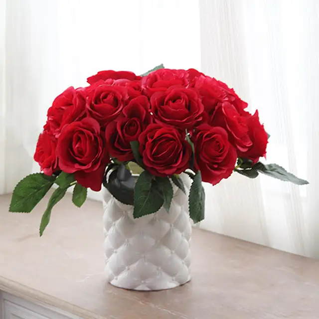 344 24 De Réduction1 Bouquet 10 Pièces Artificielle Rouge Rose Têtes Fleur Mariage Nuptiale Bouquet Ou Fête Danniversaire Saint Valentin Décor à