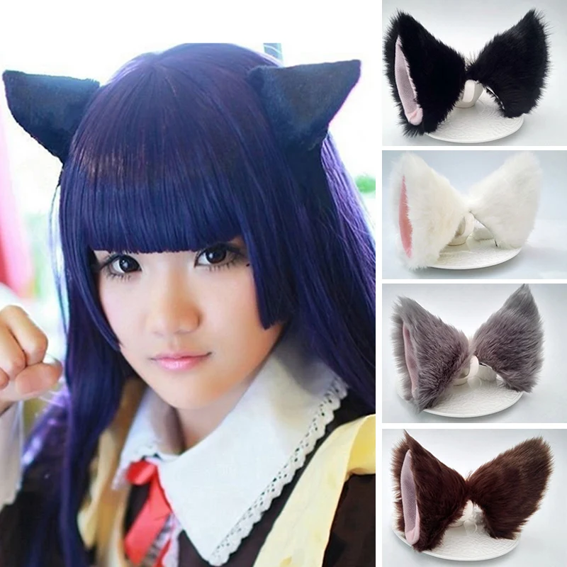 1 Pair Animal Cat Fox Ears Hair Clips Long Fur Ears Hair Clip Party