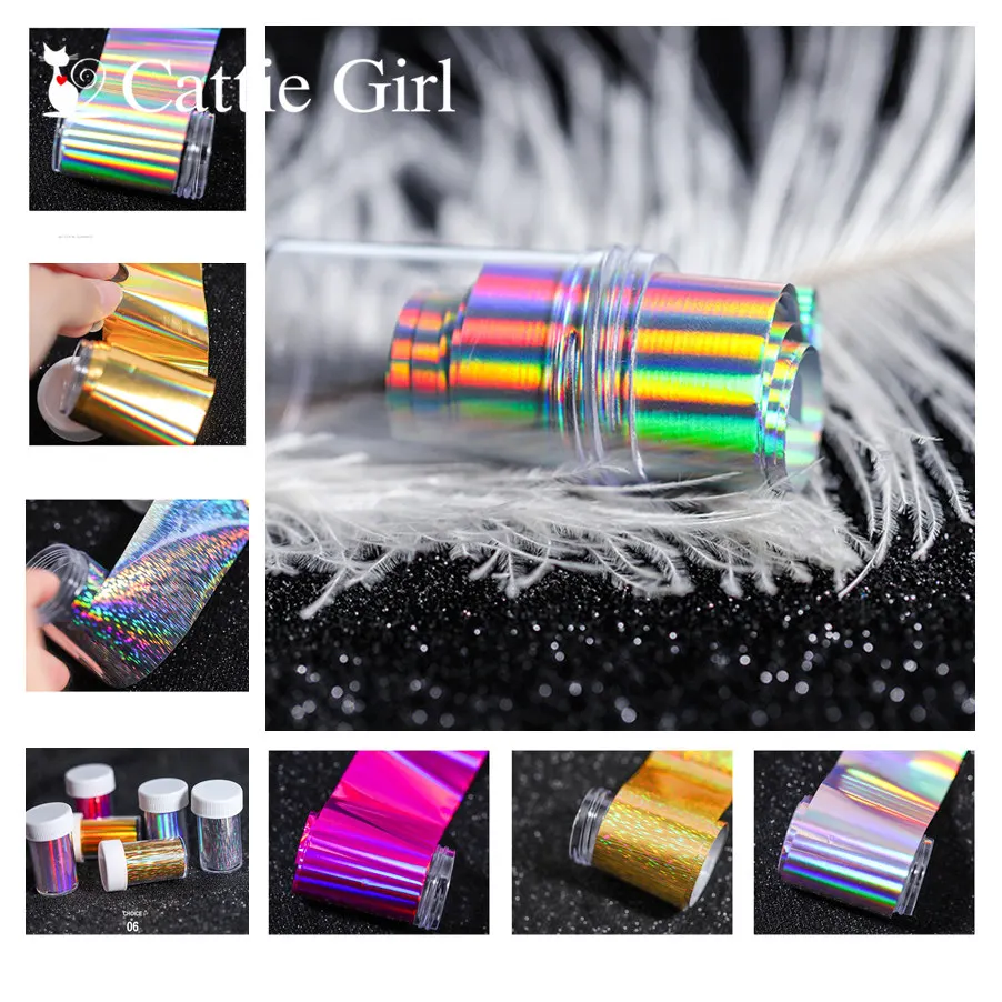 1roll 100CM Holographic Nail Foils Dazzling Holo Holographic Nail Art Laser Transfer Stickers of ...