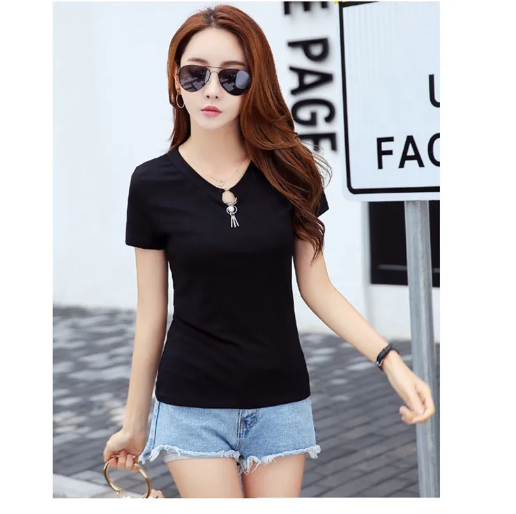 Summer T-shirts For Women 2018 Korean Fashion Tops Tees Female Hole V-neck Tshirt Lady Casual Short Sleeve Poleras Mujer  (9)