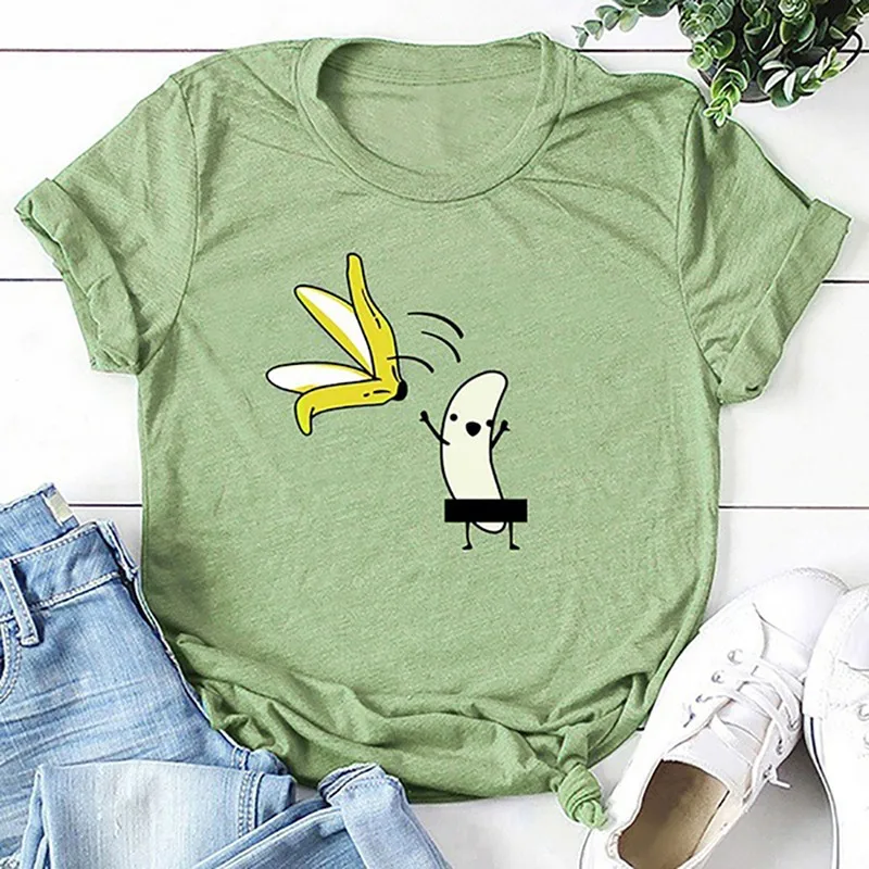 Размер, женская футболка с рисунком банана, забавная Футболка с принтом, женская футболка с круглым вырезом и коротким рукавом, повседневная Милая футболка, топы