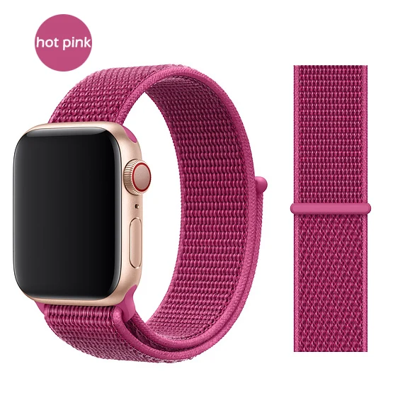 Ремешок для Apple Watch Series 4 3/2/1 полосы 38 мм 42 мм нейлон мягкая дышащая сменная Спортивная петля для iwatch 4 3 2 1 40 мм 44 мм - Цвет ремешка: hot pink