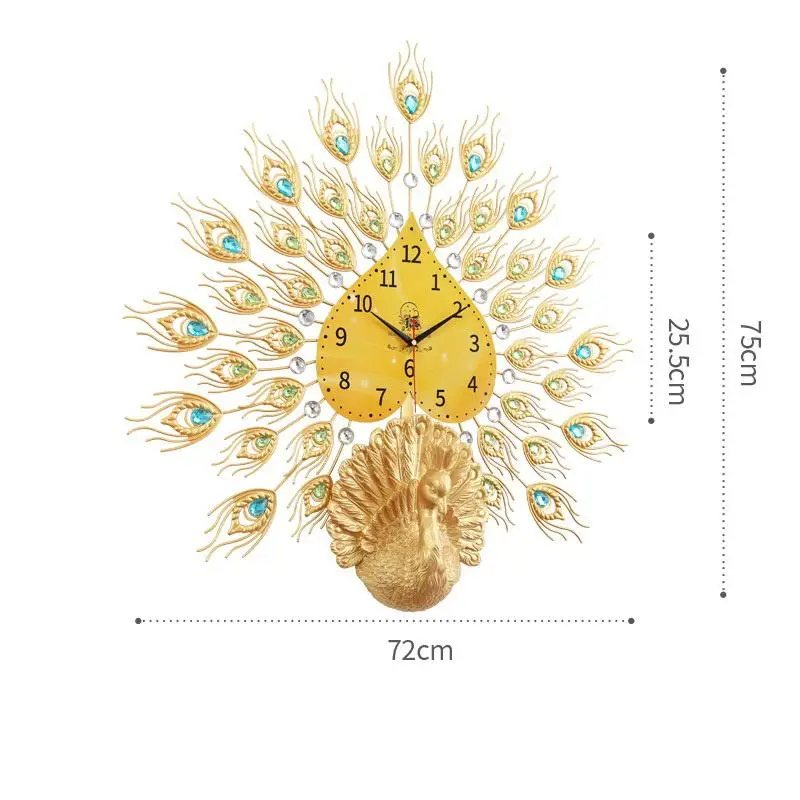 Двойные настенные часы Павлин современный дизайн домашний декор художественные настенные часы гостиная спальня бесшумные Часы настенные металлические цифровые часы - Цвет: 72x75cm