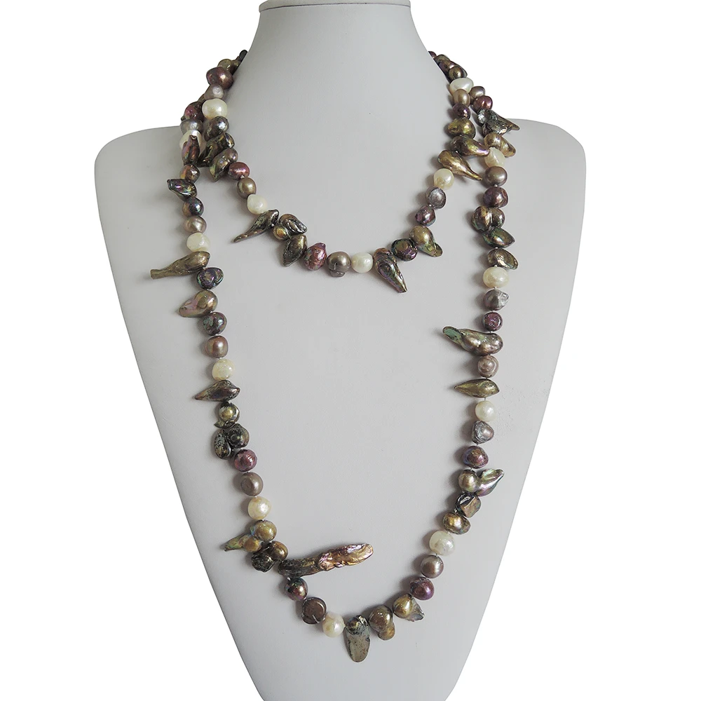 Collar de perlas de agua 100%, 120 perlas de colores a la moda, Perla de forma Barroca collar de perlas largas|Collares de cadena| - AliExpress
