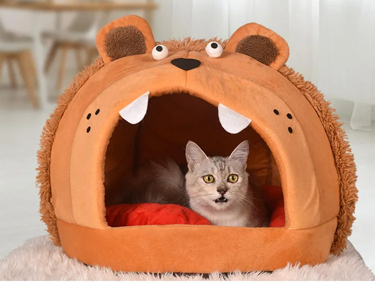 Lion Shape Cat Bed Pet House Soft Long Plush Cat Mat Dog Bed for Small Dogs Cats Nest Winter Warm Sleeping Bed Puppy Mat