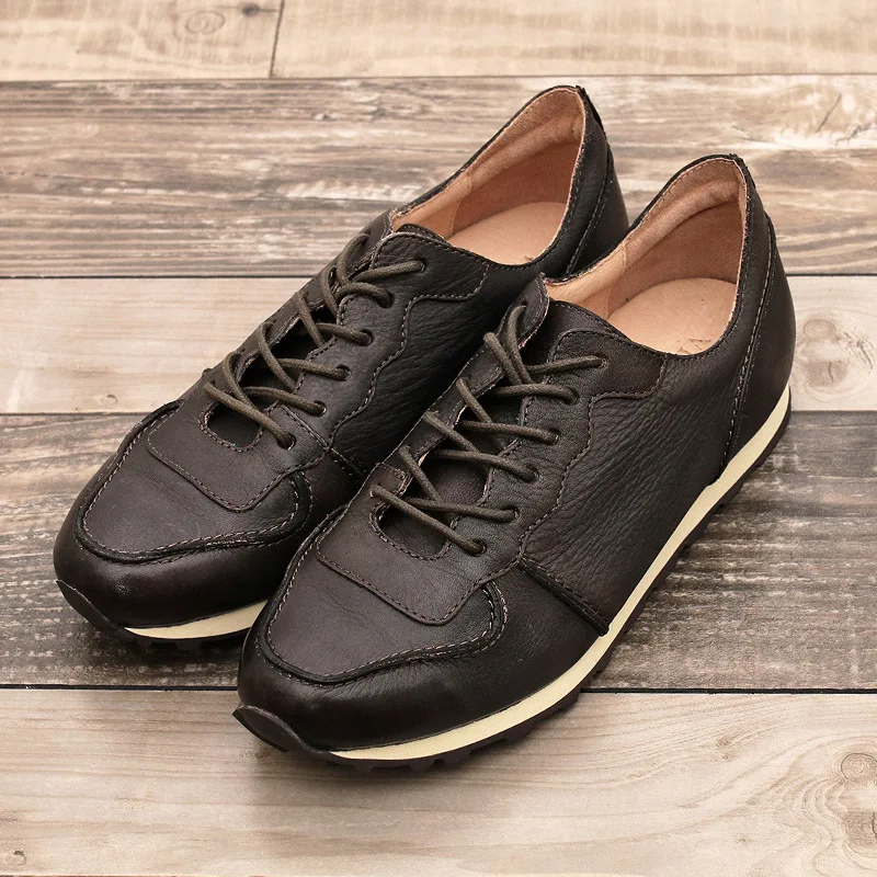 

Spring And Autumn New Solid Head Layer Cowhide Genuine Leather Round Toe Casual Shoes Leisure Women's Flat Lace-up Singles Shoe