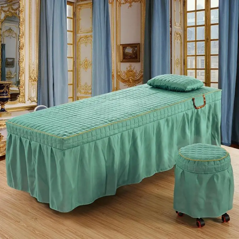 Массажный стол юбка простыня для массажа, с отверстием для лица, кровать юбка, пододеяльник, наволочка, табурет 4 шт комплект - Цвет: Lake Blue