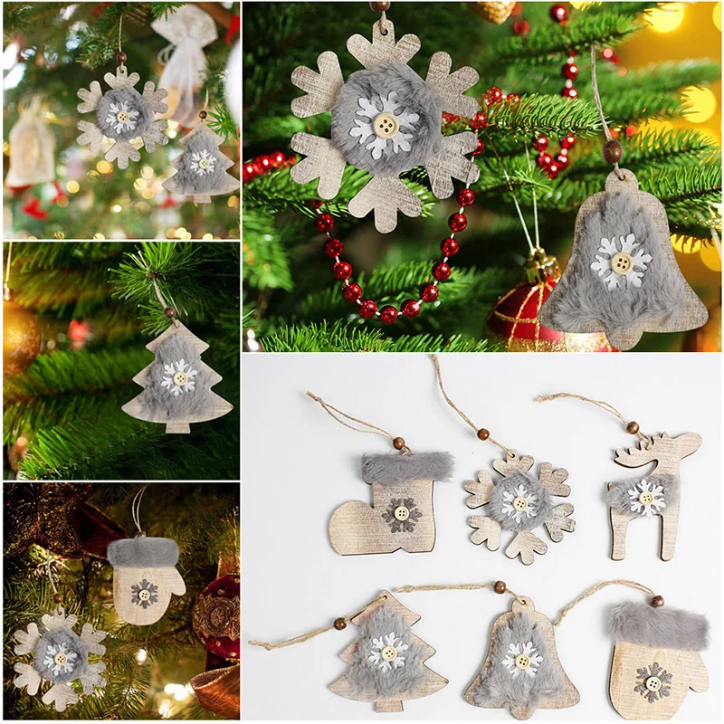 Рождественская елка, Звездный колокол, перчатки, обувь, снежинка, олененок, деревянный плюшевый деревянный подвесной декор, Новогоднее украшение для дома и сада