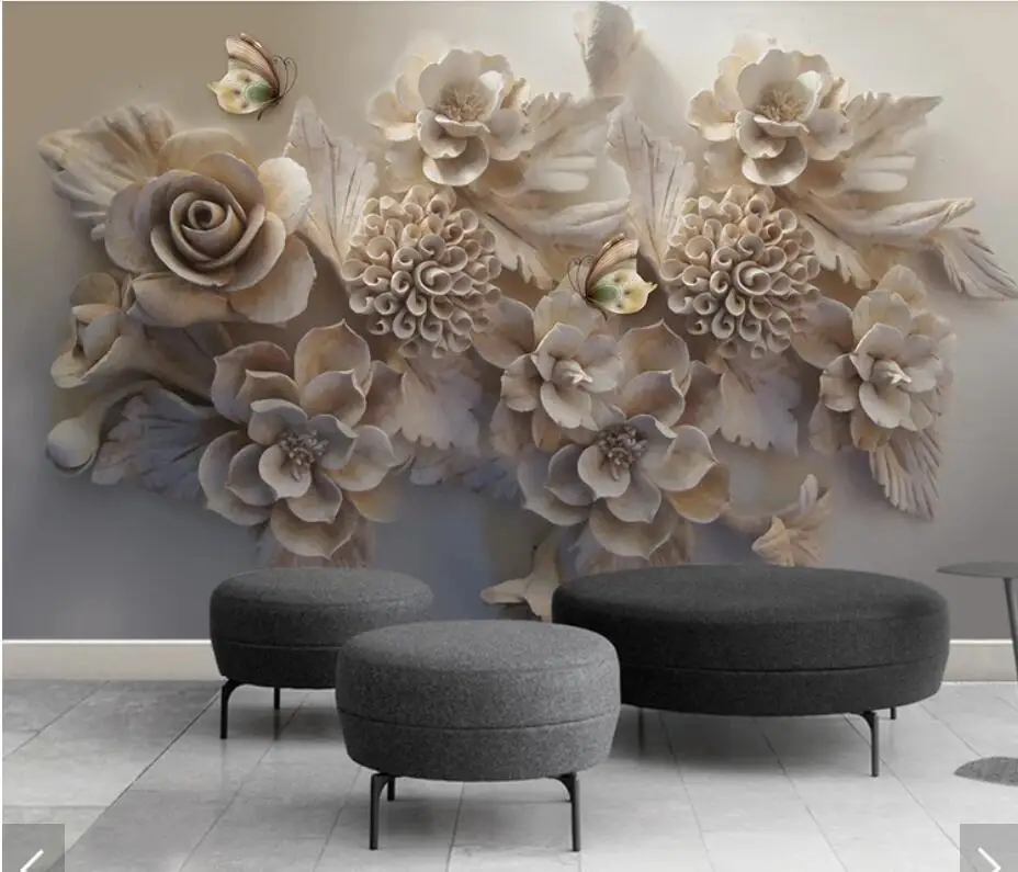 3d Embossed Flower Butterfly Wallpaper Mural Art Wall Decals Hd Printed  Photo Wall Paper Papel De Parede Floral Wallpapers Mural - Wallpapers -  AliExpress