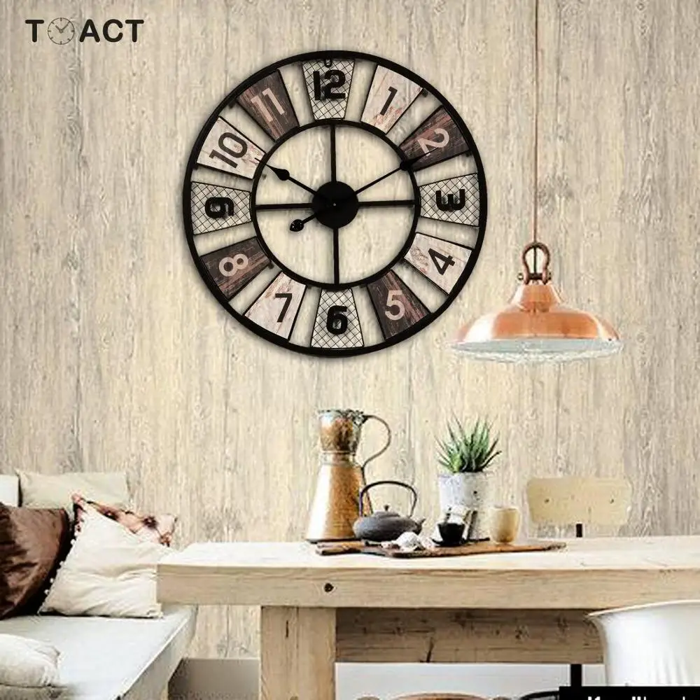Günstige Große Größe Metall Wanduhr Europäischen Retro Modernes Design Wohnzimmer Vintage Retro Eisen Kunst Uhren Wand Uhr Wohnkultur 60 CM