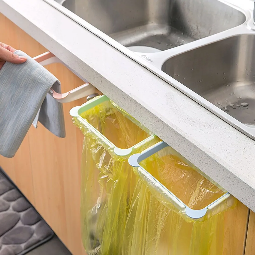 Kitchen hangable door garbage rack garbage bag storage rack