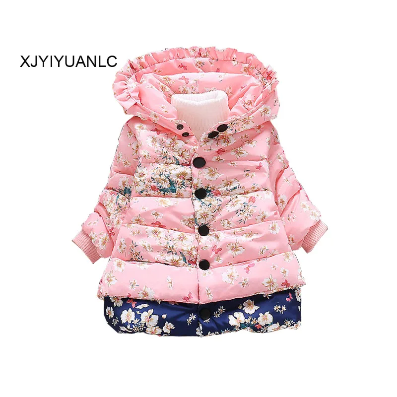 Новая верхняя одежда для девочек детская одежда модное хлопковое пальто с принтом для маленьких девочек детская зимняя теплая куртка, одежда для детей 1-4 лет