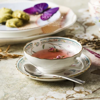 

Ceramic Coffee Set Bone China High Quality European Style Tea Sets Afternoon Cups With Saucers Creative Drinkware 2 Color Choice