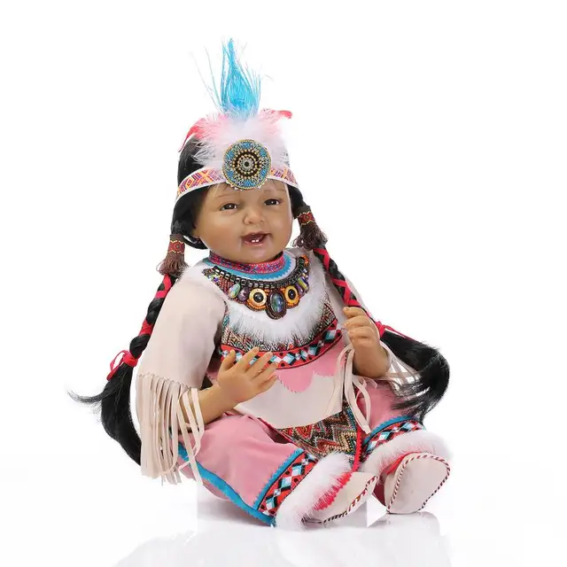 22inch Rare Native American Indian Black Doll Silicone Reborn Baby Look