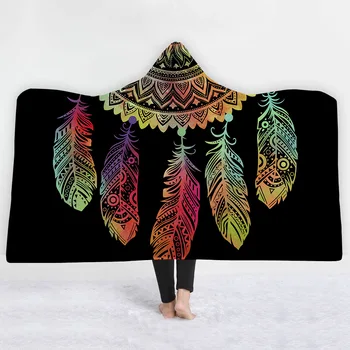 

Feather Hooded Blanket Keep Warm Adults Kids Floral Gothic Sherpa Fleece Wearable Throw Blanket Winter Microfiber Blankets 2019