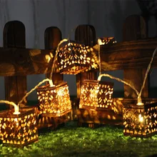 HANMIAO 20 светодиодный/2,2 м гирлянда на батарейках Ретро металлическая железная клетка фонарь светодиодный Гирлянда Декор вечерние Свадебные Рождественские огни 09