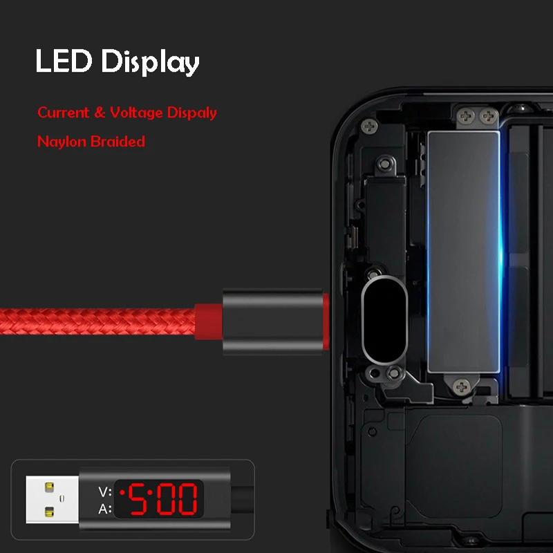 3A(Max) Voltage and Current Display Nylon Braided Micro USBType-C8 pin Fast Charing Cable For iPhone SAMSUNG HUAWEI HTC XIAOMI (10)