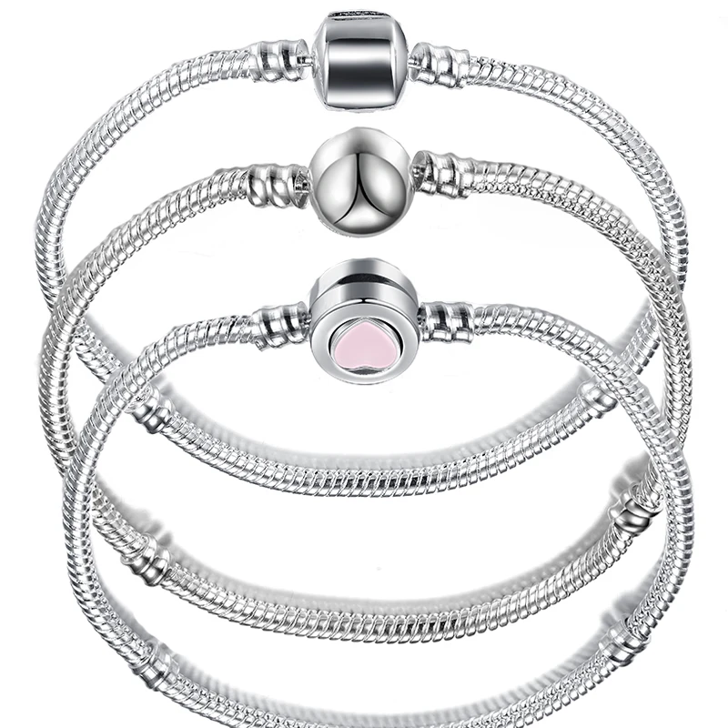 

High Quality 17-21cm Silver Plated Snake Chain Link Bracelet Fit European Charm Brand Bracelet for Women DIY Jewelry Making