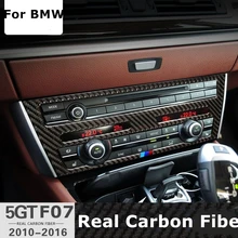 Para BMW Serie 5 GT F07 Real Carbon Fiber Car CD Etiqueta M raya Emblema Pegatinas Marco Del Panel de Control para BMW 535i 2010-2016