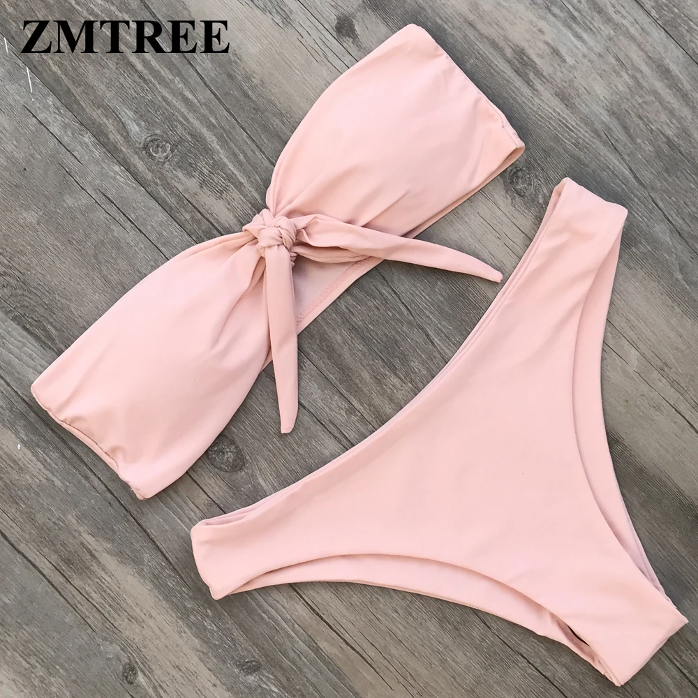 Брендовое бикини ZMTREE Однотонный женский купальник бандо бандаж летняя новая