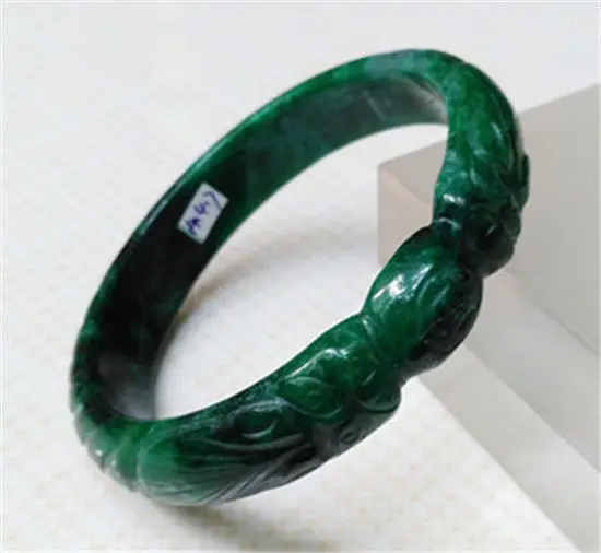 

FREE SHIPPING>>>@@ NEW VINTAGE CHINESE HAND-CARVED NATURAL GREEN JADEITE JADE BANGLE BRACELET 60MM NEW