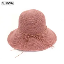 SILOQIN женская летняя шляпа тонкая ручная ткачество лук складные ведро шляпы солнцезащитный анти-УФ Панама женская шляпа для отдыха путешествия Gorras