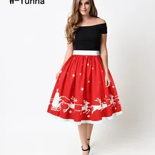 W-Yunna рождественские красные миди юбки женские s до колена элегантная складчатая юбка эластичная талия Женская юбка винтажная Расклешенная юбка-солнце