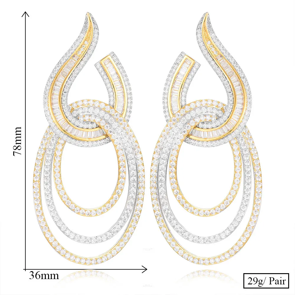 Godki Роскошный Висячие длинные висячие серьги для женщин Свадебные кубический циркон Кристалл CZ Дубай Свадебные серьги-кольца, модные ювелирные украшения