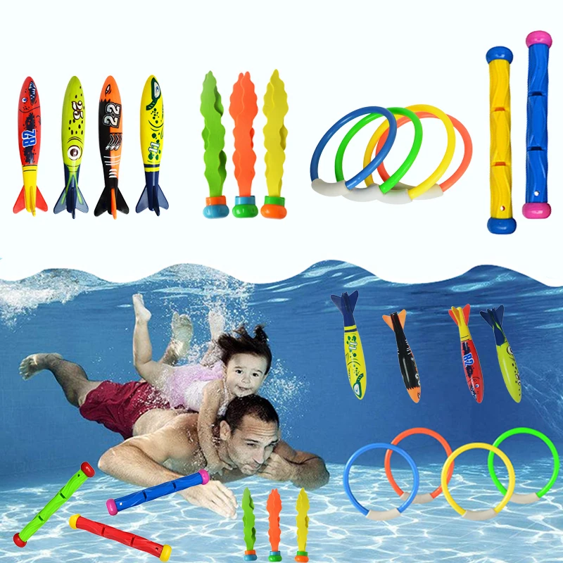 Juguete de natación para niños, con anilla para buceo, algas marinas, palillo para inmersión, cohete de agua, Torpedo, juguetes de lanzamiento, juego de verano, piscina, regalos