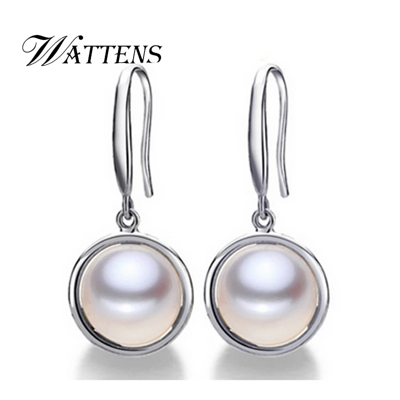 

WATTENS Fashion 925 sterling silver earrings for women 10-10.5mm natural Freshwater pearl jewelry stud earrings with gift box