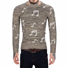 Casual mens knitted sweaters pullover sweater for men turtleneck Autumn Musical Notes Pattern male christmas winter knitwear