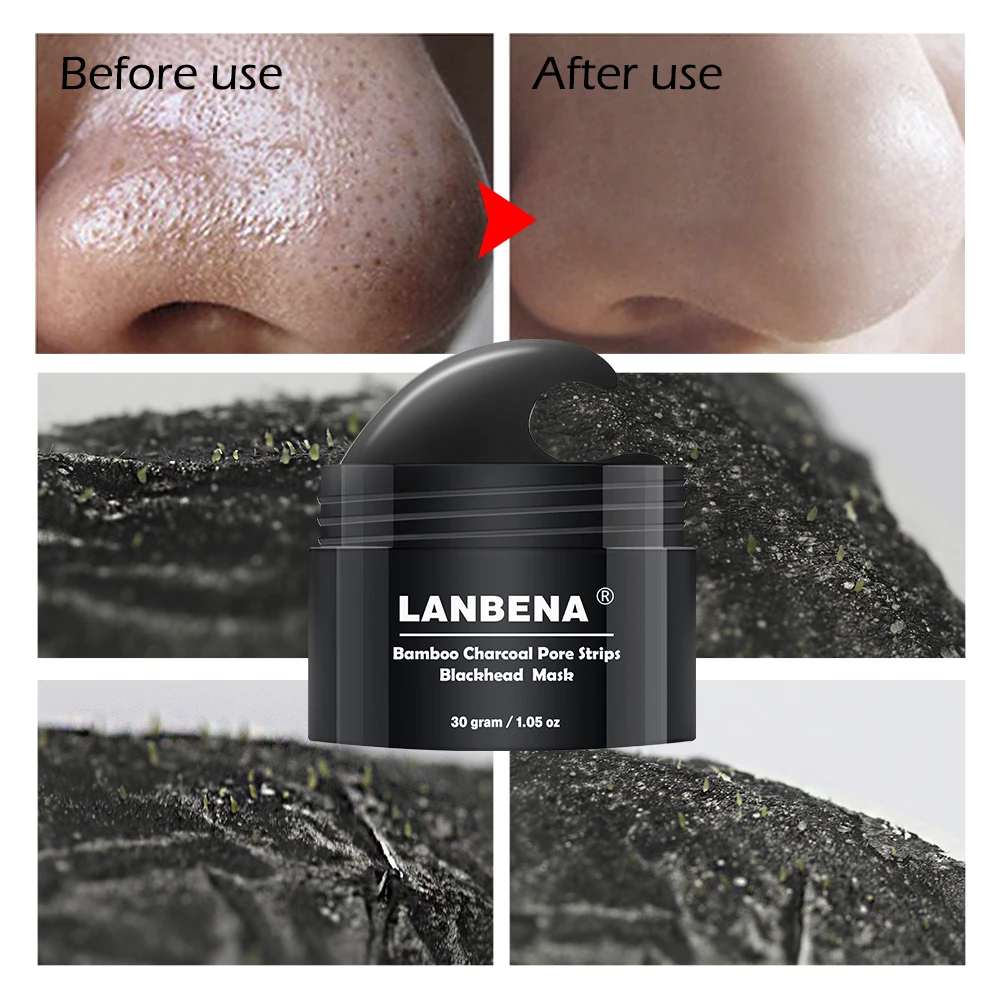 

LANBENA Peel Off Face Mask Nose Blackhead Cream Deep Cleaning Bamboo Charcoal Nose Head Acne Treatment Pore Strips Black Mask @
