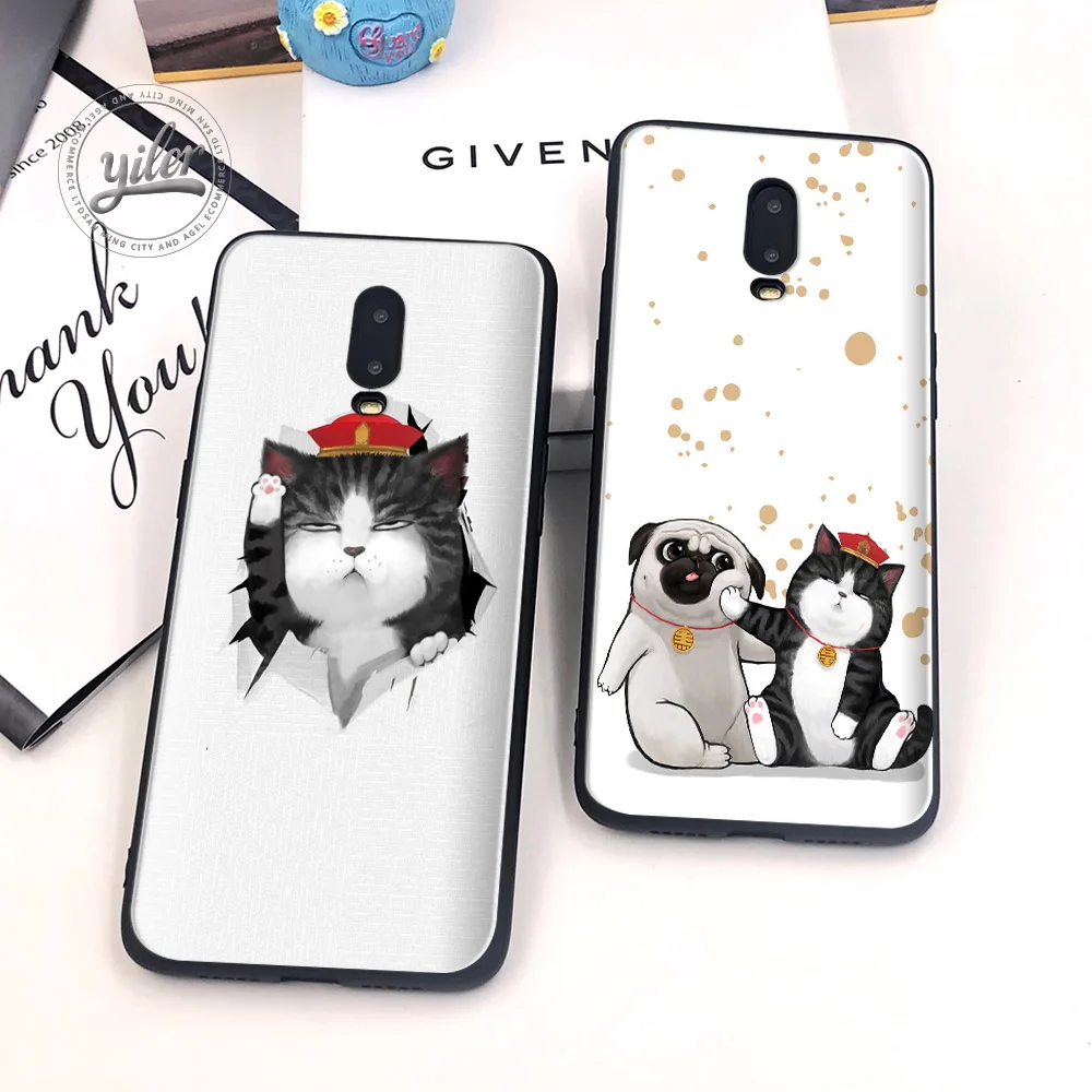 

Cute Cat and dog for Caseing Oneplus 6T 7 Phone Cover Black Soft TPU Case for Oneplus 6T Phone Shell for Oneplus 7 6T Cover