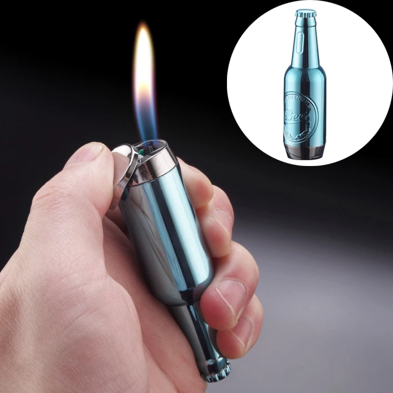 

Creative Mini Cigarette Lighter Inflatable Butane Gas Lighter Beer Bottle Shape Lighters Man Cigarette Accessories Smoking Tools