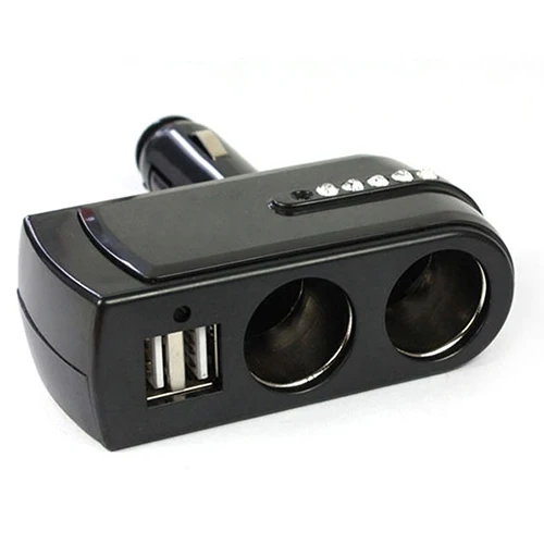 

Car USB Charger Supply + Double Sockets Car Cigarette Lighter Extender Splitter
