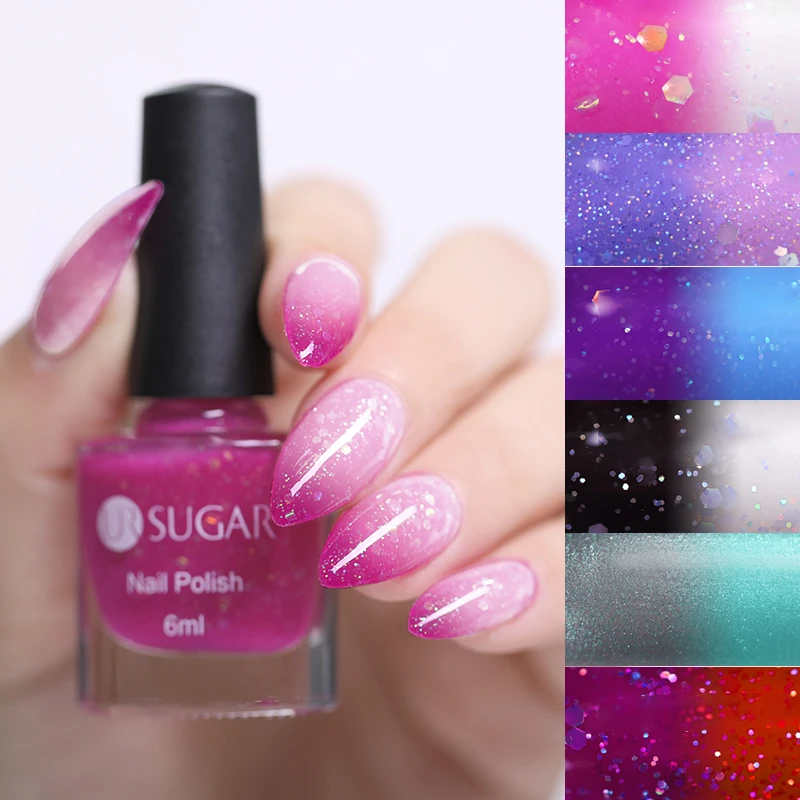 

UR SUGAR 6ml Thermal Glitter Nail Polish Temperature Color Changing Sequins Shimmer Nail Art Varnish Manicure Nail Art Lacquer