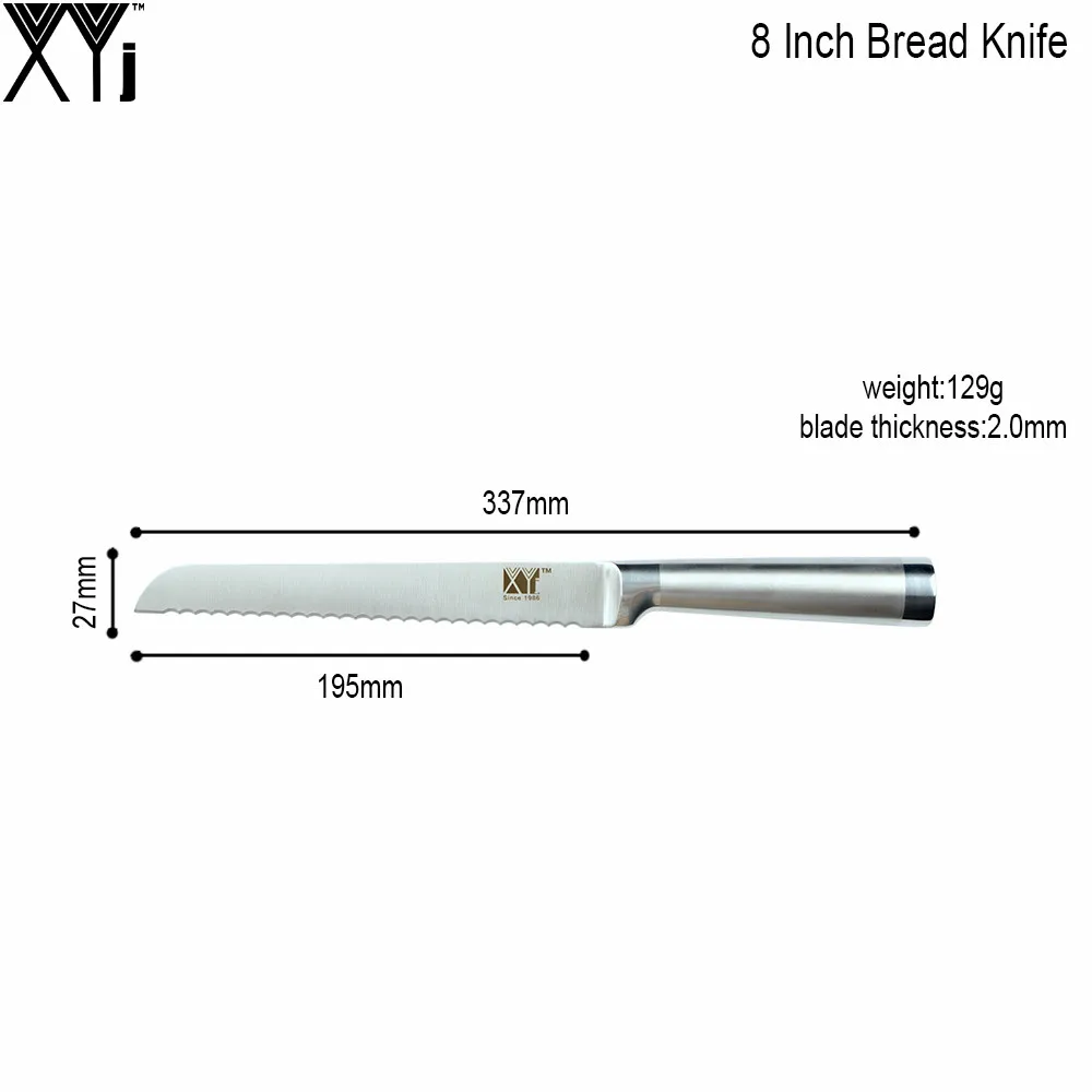 XYJ Brand Stainless Steel Bread Knife Top Quality Kitchen Knife Serrated Design Cutter For Cutting Bread Cheese Cake Hot Selling