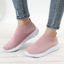 Женские весенние кроссовки больших размеров; вязаные носки; женская Вулканизированная обувь; Повседневная обувь без застежки на плоской подошве; мягкая прогулочная обувь из сетчатого материала