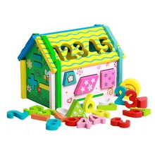 Wooden assembled Digital toy multifunction Geometric shape house assembly model building kits puzzle toys for children