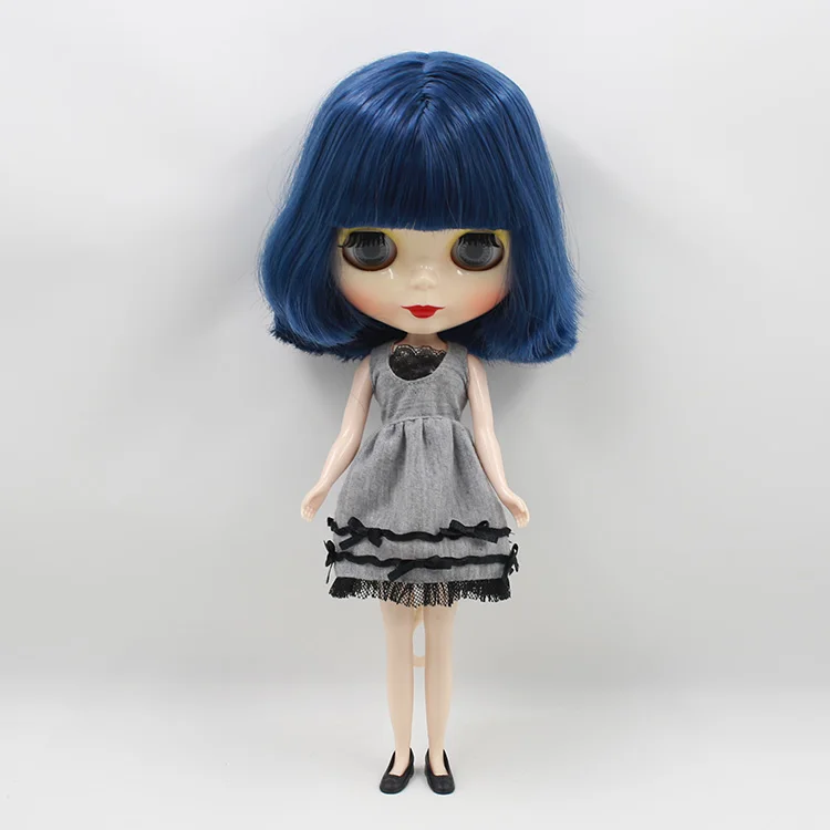 

AIBOULLY Nude joint body blyth Doll White skin Dark Blue Short hair Factory doll Suitable For DIY Change BJD Toy For Girls