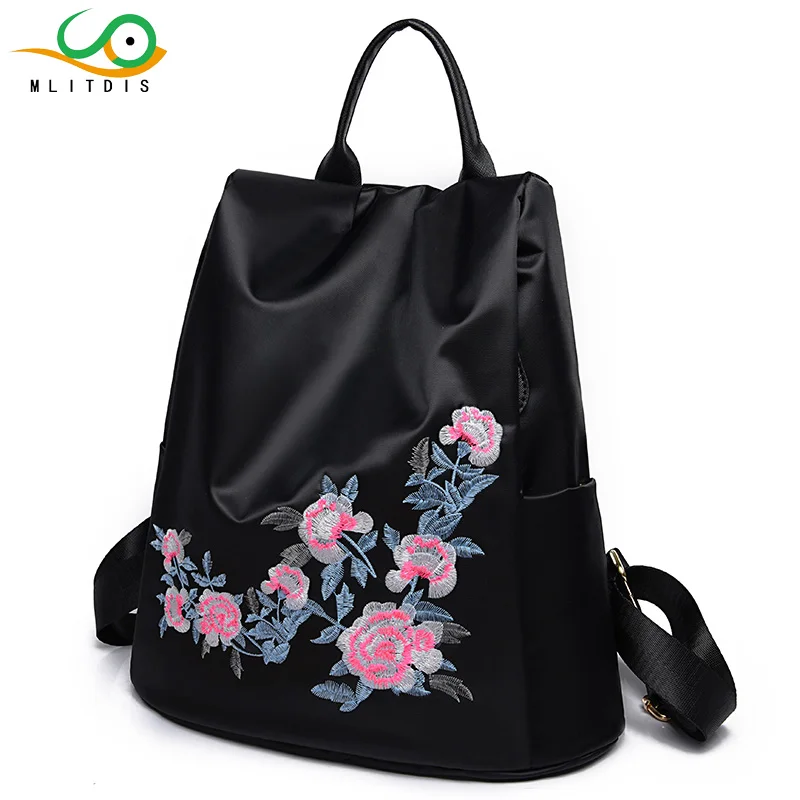 MLITDIS Brand National Women Backpack Nylon College Students School Bag Vintage Girls Female Embroidered Bag Travel
