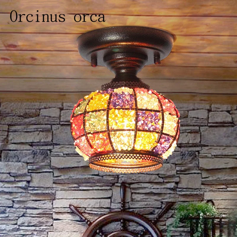 Simple European pastoral exotic rainbow lights retro mosaic entrance aisle ceiling lamps in Southeast Asia Postage free